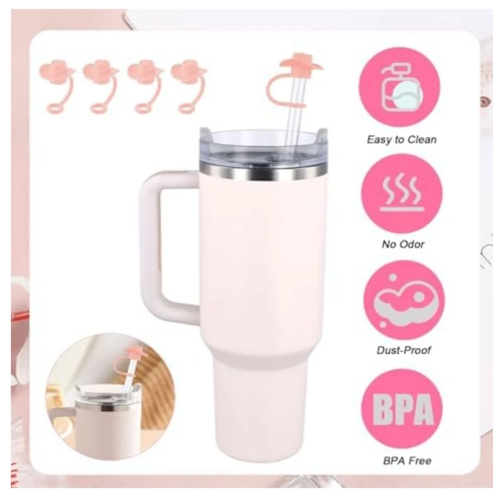 4pcs Silicone Cowgirl Hat Reusable Straw Toppers for 8-10mm Straws - NIP